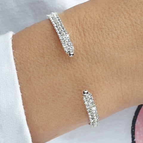 Delicate 2 Rows Silver Crystal Flexible Tennis Bracelet