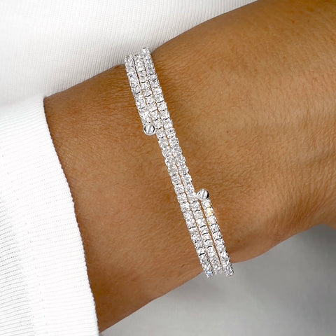 Stunning 3 Rows Silver Crystal Flexible Tennis Bracelet