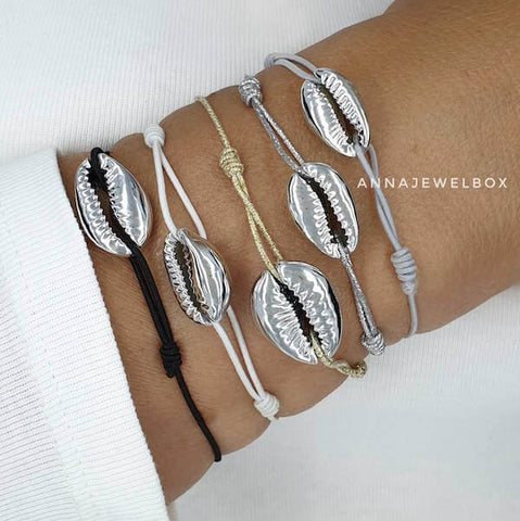 Image of Hot Colours Silver Cowrie Shell Beach Bracelet