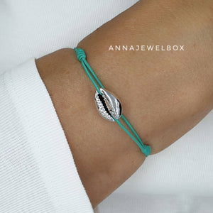 Hot Colours Silver Cowrie Shell Beach Bracelet Set - AnnaJewelBox