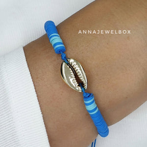 Summer Colours Gold Cowrie Shell Beach Bracelet Set - AnnaJewelBox