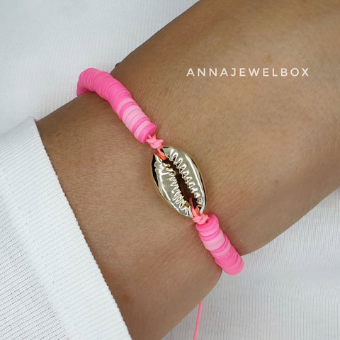 Image of Summer Colours Gold Cowrie Shell Beach Bracelet Set - AnnaJewelBox