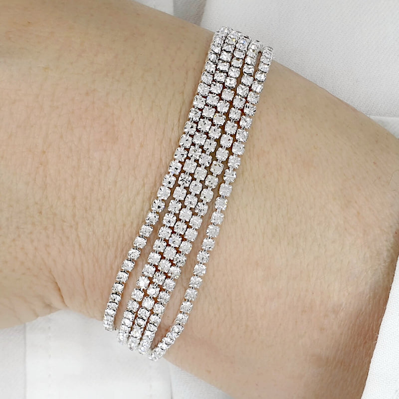 Elegant 5 Rows White Diamante Tennis Bracelet