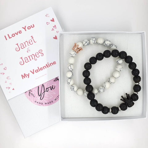 Image of Personalised His and Hers Matching Couple's Bracelet Set