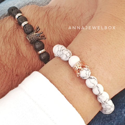 Image of Queen and King Matching Couple Bracelets - AnnaJewelBox