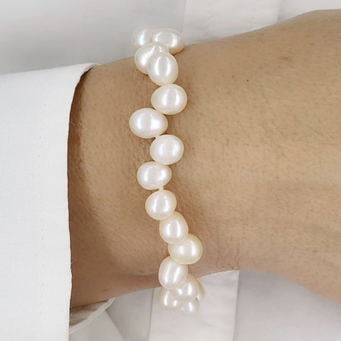 Image of 925 Sterling Silver Baroque Real Freshwater Pearl Bracelet