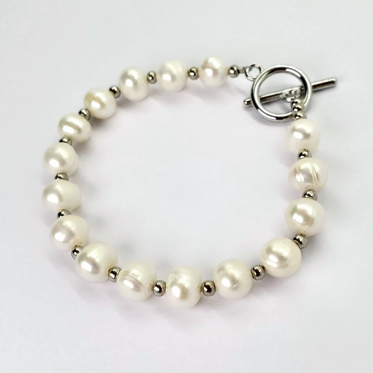 925 Sterling Silver Round Real Freshwater Pearl Bracelet