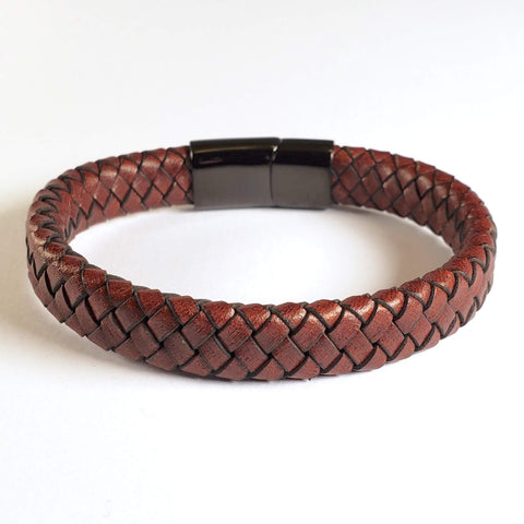 Image of Brown Braided Leather Bracelet Gift For Him Personalised Card