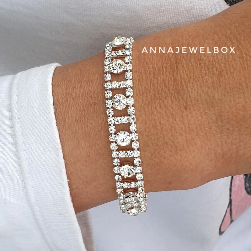 Sparkling White Cubic Zirconia Diamante Crystals Bracelet - AnnaJewelBox