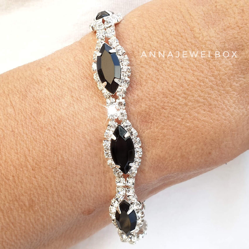Black and White Cubic Zirconia Diamante Crystals Sparkling Bracelet - AnnaJewelBox