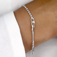 Classy White Diamante Crystals Silver Tennis Bracelet