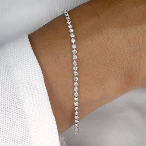 Image of Classy White Diamante Crystals Silver Tennis Bracelet