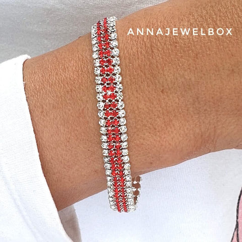 Image of Red and White Statement Diamante Crystals Sparkling Bracelet