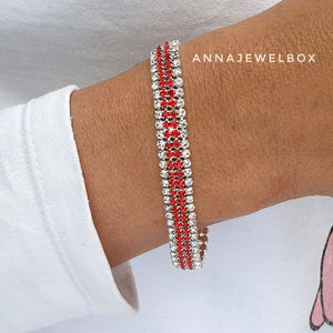 Red and White Statement Diamante Crystals Sparkling Bracelet - AnnaJewelBox