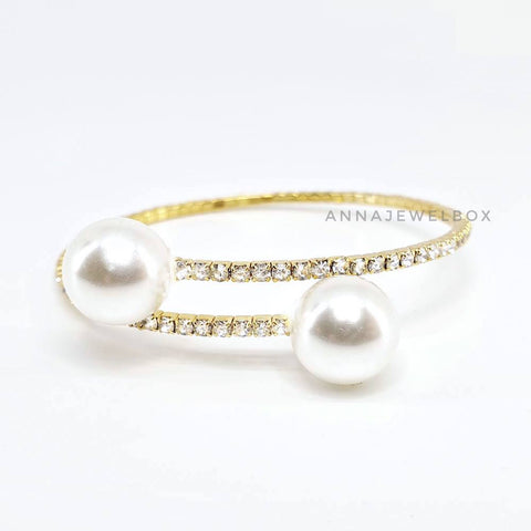 Image of Luxury Gold Crystal Pearl Flexible Tennis Bracelet - AnnaJewelBox
