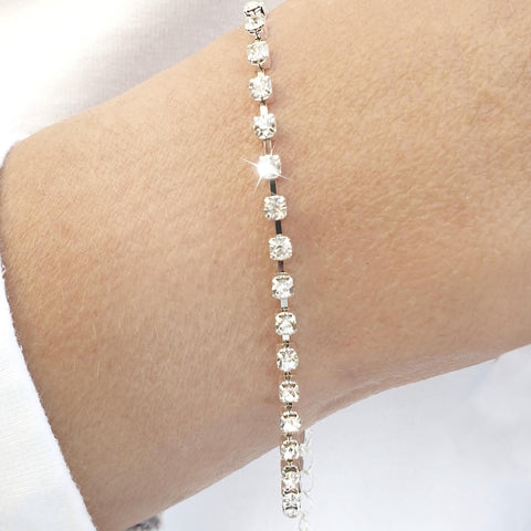 Classy Silver White Crystals Tennis Bracelet