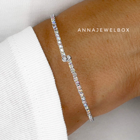 Image of Iridescent Diamante Silver Flexible Tennis Bracelet - AnnaJewelBox