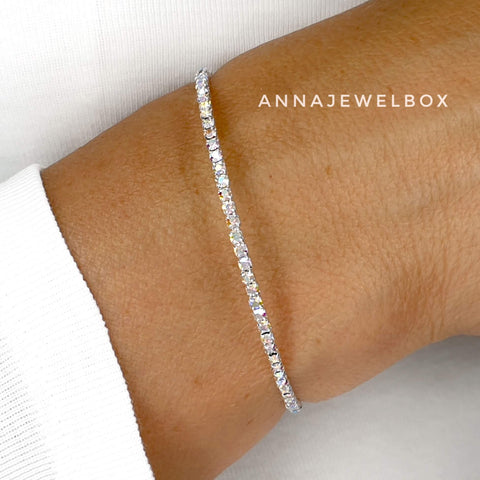 Iridescent Diamante Silver Flexible Tennis Bracelet - AnnaJewelBox