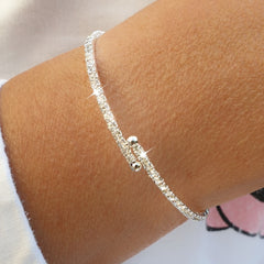 Elegant White Crystals Silver Flexible Tennis Bracelet