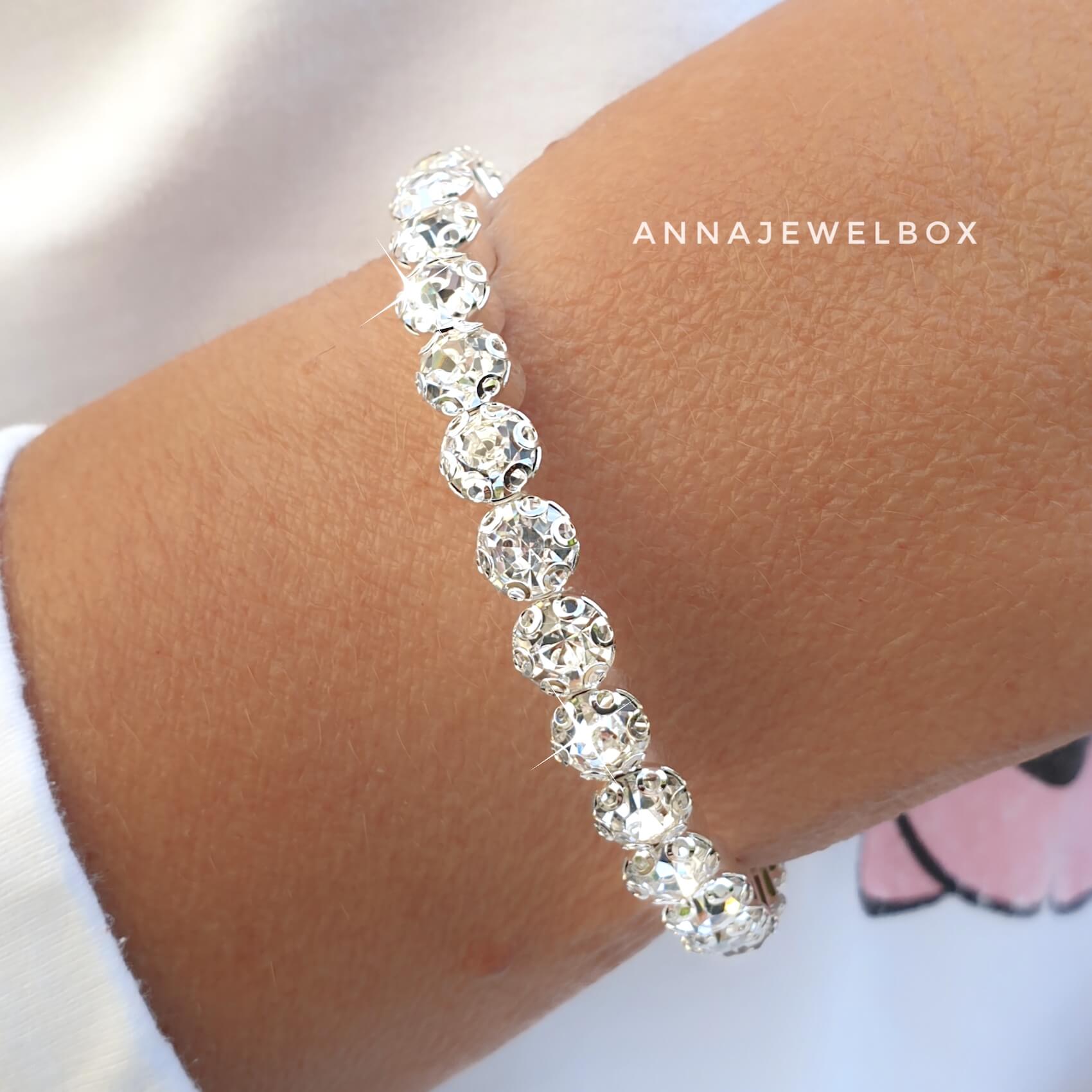 Flexi White Diamante Stretch Tennis Bracelet - AnnaJewelBox