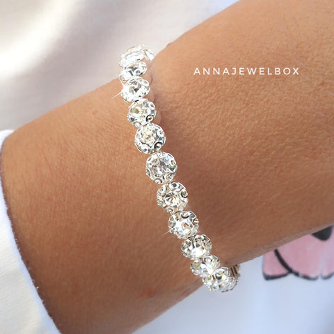 Flexi White Diamante Stretch Tennis Bracelet - AnnaJewelBox