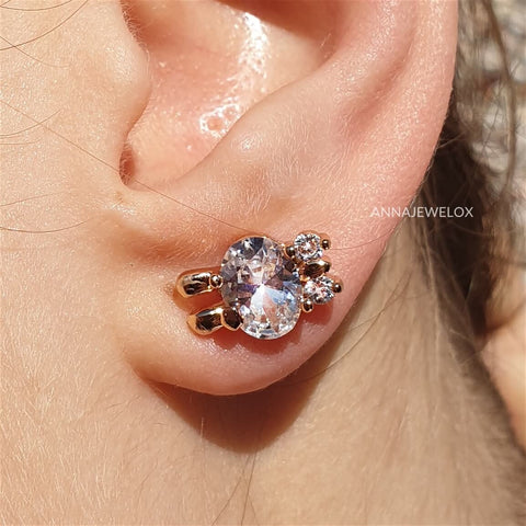Image of Sparkling Gold Bunny Diamante Stud Earrings - AnnaJewelBox