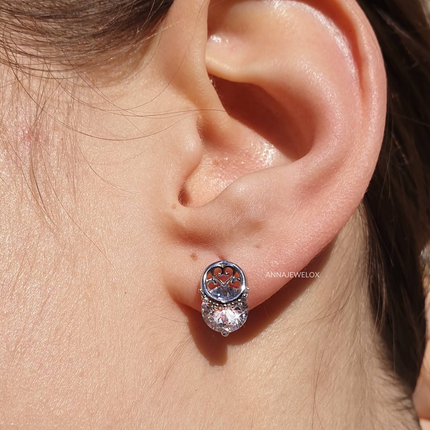 Sparkling Silver Diamante Crystal Stud Earrings - AnnaJewelBox