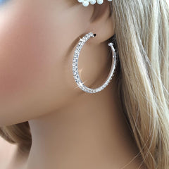 Sparkling Silver Crystal Hoop Bridal Earrings