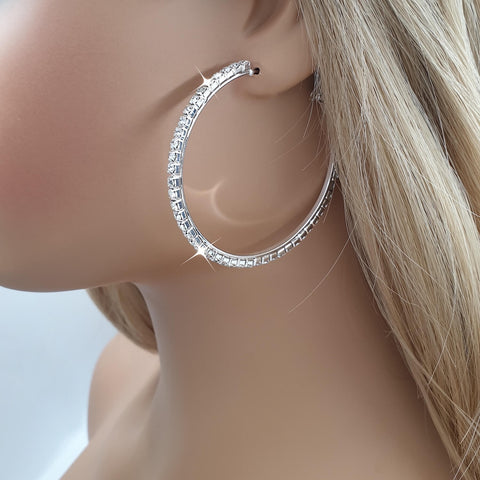 Image of Sparkling Silver Crystal Hoop Bridal Earrings