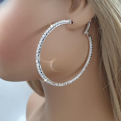 Sparkling Silver Crystal Hoop Bridal Earrings