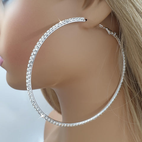 Image of Sparkling Silver Crystal Hoop Bridal Earrings