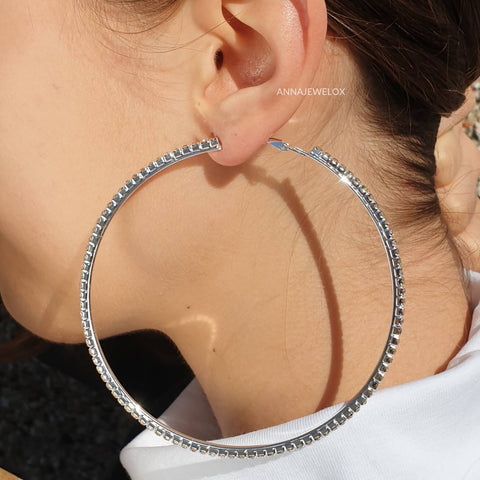 Sparkling Silver Crystal Hoop Bridal Earrings - AnnaJewelBox