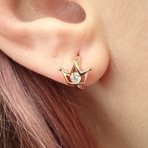 Gold Queen Crown Diamante Crystal Earrings Studs