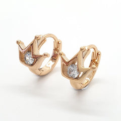 Gold Queen Crown Diamante Crystal Earrings Studs