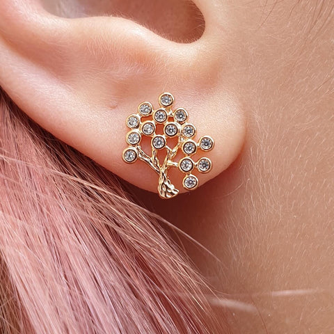 Image of Gold Diamante Crystal Tree of Life Earrings Studs