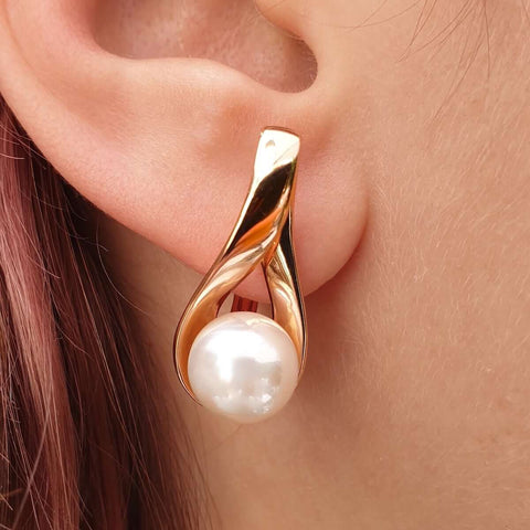 Image of Gold Pearl Earrings Studs Drop