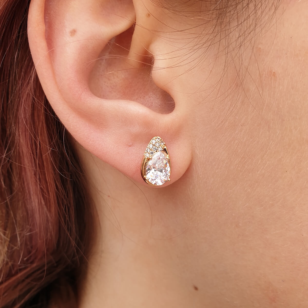 Gold Diamante Crystal Teardrop Earrings Studs