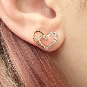 Gold Diamante Crystal Heart Earrings Studs