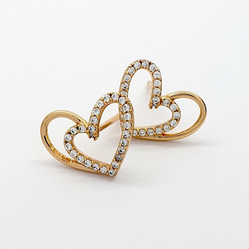 Gold Diamante Crystal Heart Earrings Studs