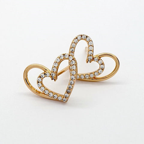 Image of Gold Diamante Crystal Heart Earrings Studs