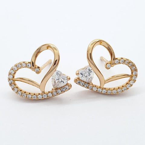 Image of Gold Diamante Crystal Love Heart Earrings Studs