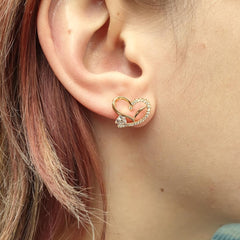 Gold Diamante Crystal Love Heart Earrings Studs