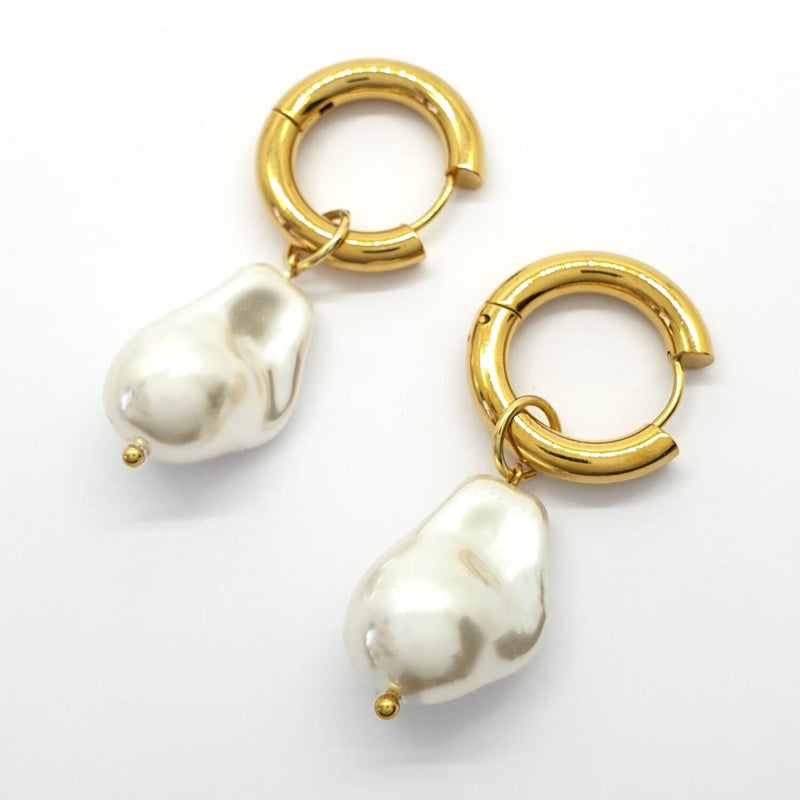 Large Gold Baroque Pearl Drop Earrings