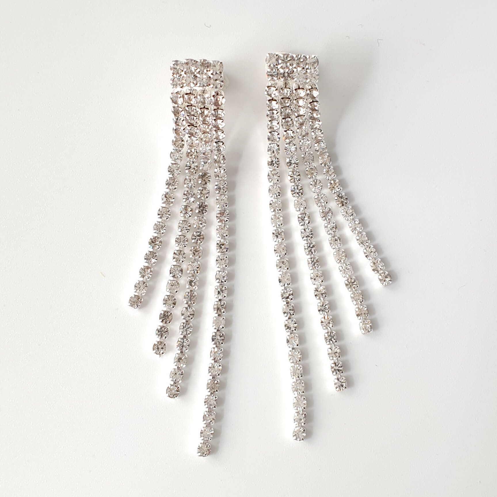 Diamante Crystal Silver Tassels Drop Earrings