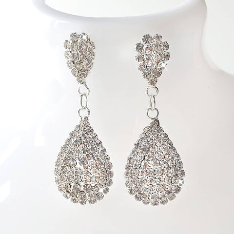 Image of Teardrop Diamante Crystal Silver Dangle Drop Earrings