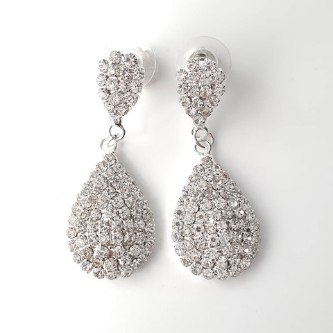 Teardrop Diamante Crystal Silver Dangle Drop Earrings