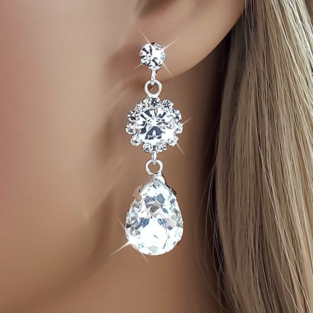 Elegant Teardrop Crystal Silver Gold Dangle Drop Earrings