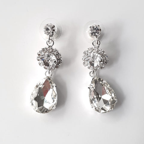 Image of Elegant Teardrop Crystal Silver Gold Dangle Drop Earrings