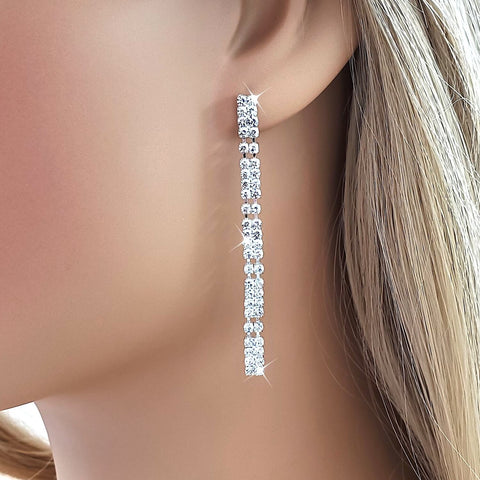 Image of Dainty Diamante Crystal Silver Drop Earrings