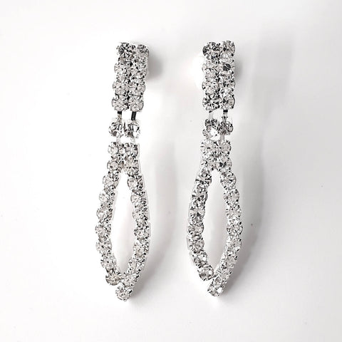 Dainty Teardrop Crystal Silver Dangle Drop Earrings